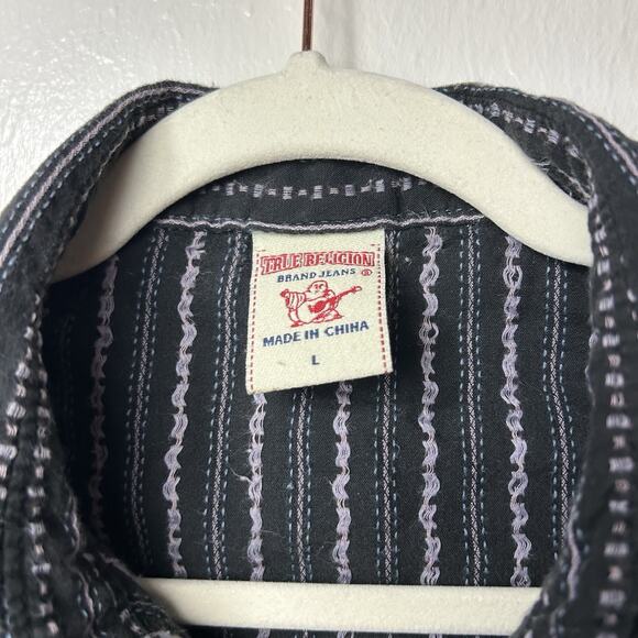 True Religion Mens Western Pearl Snap Button Up Long Sleeve Shirt Size L Striped - Picture 3 of 11